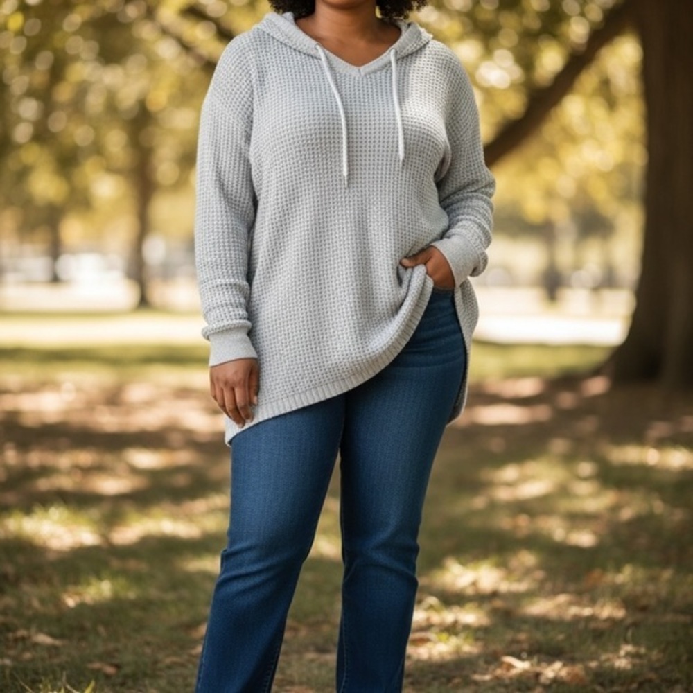 Woman Within Gray waffle Cozy Winter Pattern Hoodie Large